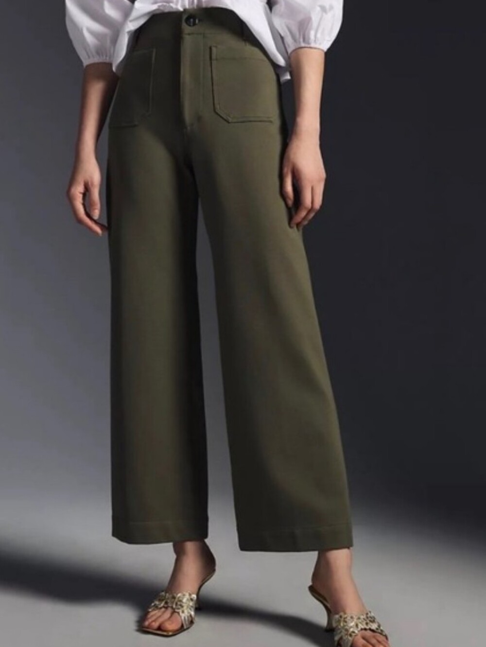Anthropologie Maeve Colette Wide Leg Cropped Pants Olive Green Size 16 - Picture 3 of 14